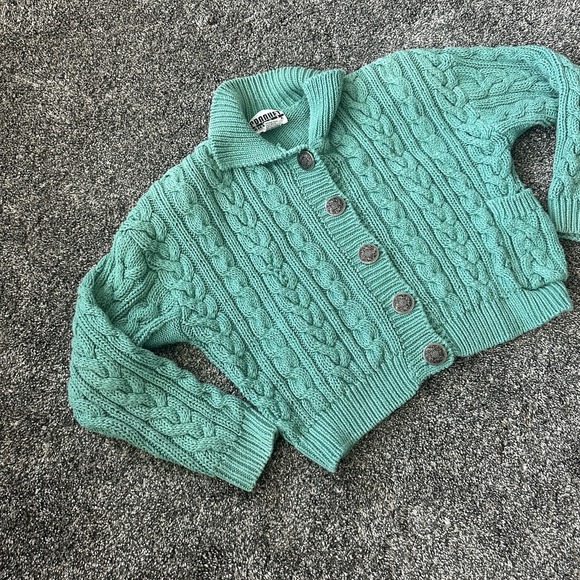 VTG Croquet Club Sweater Womens Medium Green Cable Knit Chunky Button 90s - Picture 3 of 16